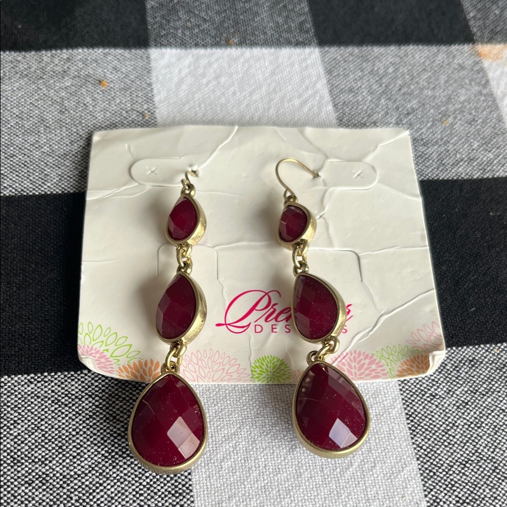 Premier Designs Burgundy and Gold Teardrop Earrings